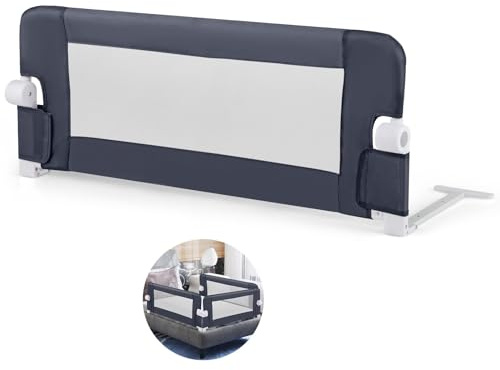 FANTASK Portabici per letto portatile, 105 x 42 cm, con cinghie regolabili, griglia di protezione per letto in tessuto Oxford, pieghevole a 180°, per letto dei genitori, culle, grigio