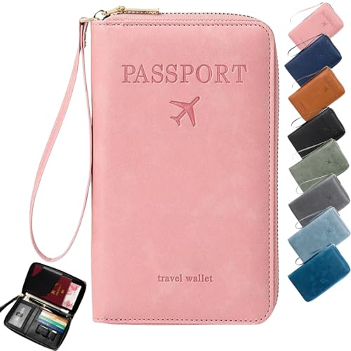 Passport Holder,RFID Travel Wallet,Multi-Functional RFID Passport Wallet,Passport Holder for Travel Holiday Essentials,Multi Functional Card Folder for Travel Women and Men Accessories (Pink)