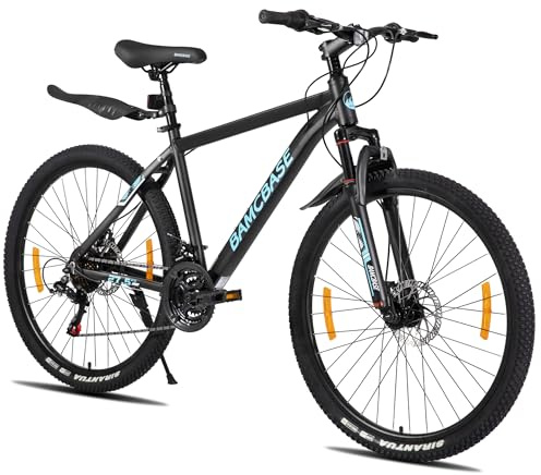 Hiland 26 tums mountainbike, män kvinnor MTB med aluminiumram, 21 växlar hardtail-cykel för vuxna med skivbroms, svart