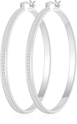 RANKEEF Strass Orecchini A Cerchio Donna Senza Nichel Tendenza Cerchio Grandi Argento Ipoallergenici Orecchini Cerchio Brillantini Argento