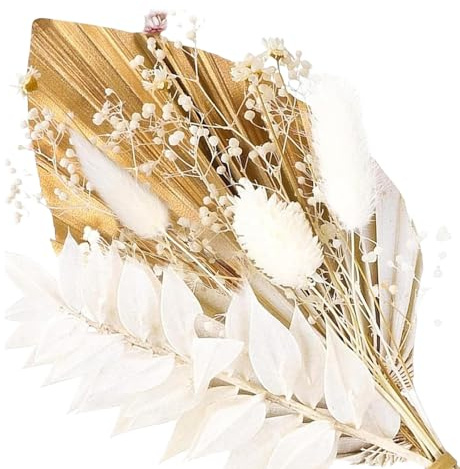 fKiZanthene Dried Flower for Cakes, Bohemian Style Decoration, Palm Leaf Cake Top for Birthdays and Special Occasions, Golden