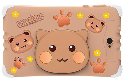 Nodizz Kids Tablet 7 HD, Android 15, 4GB RAM 64GB ROM, 3200mAh Battery, SIM Card Slot, Ages 2–12, Drop-Resistant Case, Educational Apps (Brown)