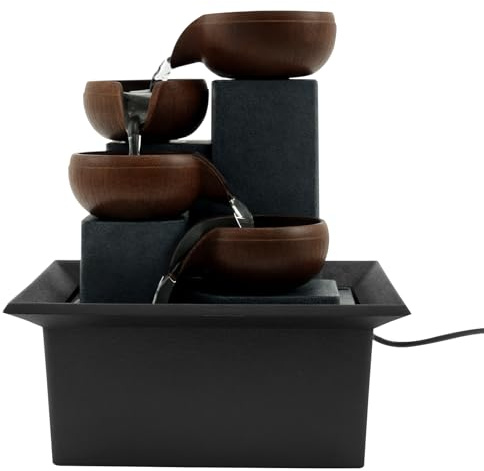Tabletop Fountain with LED Light, 4 Level Waterfall Fountain Decorative Water Feature Fountain Indoor Desktop Waterfall Fountain with Quiet Submersible Pump for Bedroom Home Office