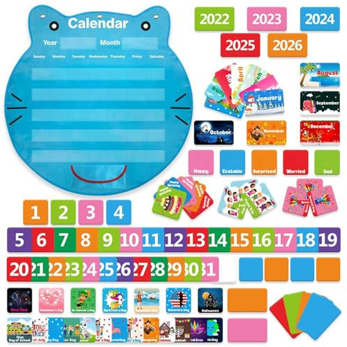 Niesel Calendrier de poche pour salle de classe, tableau de poche scolaire, calendrier mural avec cartes – Tableau d'apprentissage éducatif pour l'école maternelle, l'école, la chambre à coucher, les