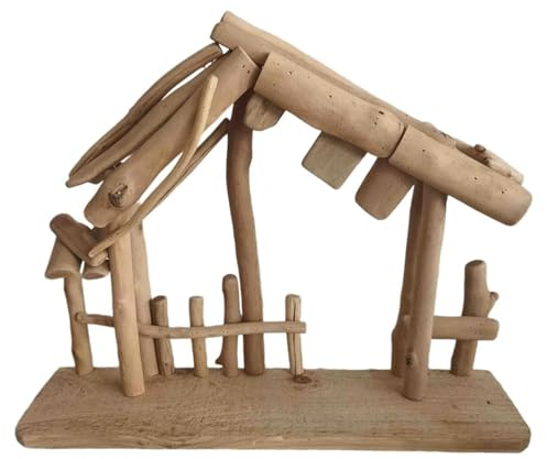 WSFYTAM Decorazioni Natalizie, Presepe, Stalla in Legno, Stabile, Ornamento Rustico, Stalla del Presepe per Scrivania, Casa, Camera da Letto, Presepe di Natale, Ufficio,Marrone