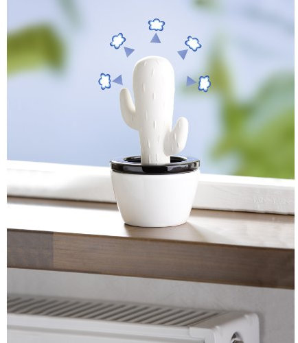 Wenko 52594100 Luftbefeuchter Kaktus - konischer Kermik-Verdunster, Ø 8.5 x 15.5 cm, weiß-schwarz