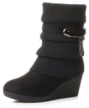 Ajvani Damen Hochkeilabsatz Gestrickt Stricker Winter Wade Stiefeletten Größe 7 40