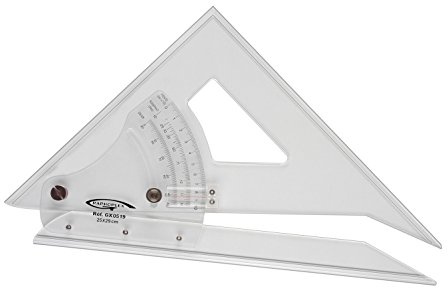 Graphoplex - Escuadra/transportador de ángulos ajustable de 45º a 90º (bordes antimanchas), color transparente