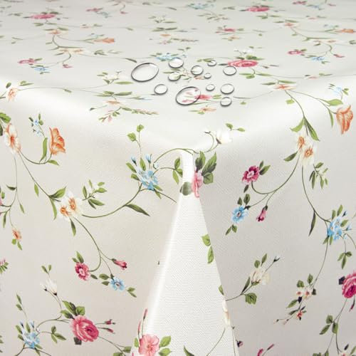 Wachstuch Wachstischdecke Tischdecke Gartentischdecke Größe wählbar Blumen Beige 120 x 120 cm Eckig abwaschbar