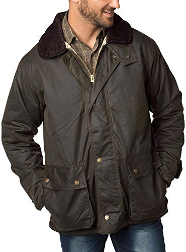 Rydale Men's Stamford Antique Waxed Cotton Jacket Country Coat for Walking, Shooting British Made Olive