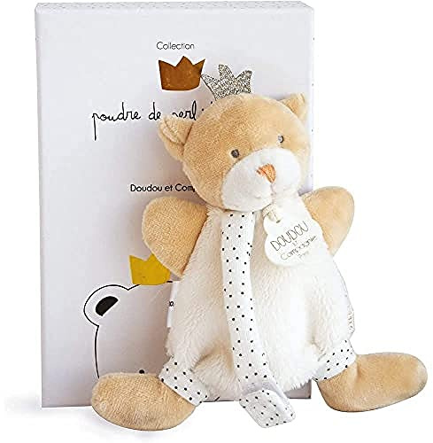 DOUDOU ET COMPAGNIE - Attache-Tétine Peluche Ours - 15 cm - Miel - Jolie Boîte Cadeau - Peluche Toute Douce - Ours Petit Roi - Adapté aux Enfants dès 1 an - DC3512