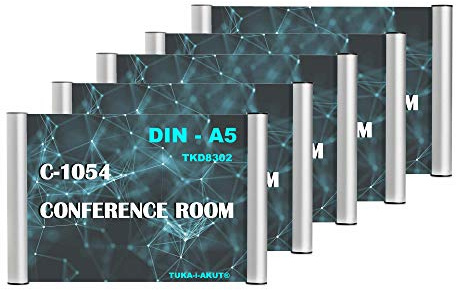 TUKA-i-AKUT 5pcs A5 Plaque de Porte et de Signalisation, Info Sign Bureau Panneau de porte. Insertions A5 Paysage ou Portrait 210 x 148 mm, Se visse ou se colle sur Mur ou Porte, TKD8302-A5-5x