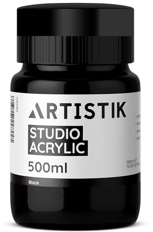 ARTISTIK Black Acrylic Paint 500ml | Premium High-Pigmented with Full, Smooth Coverage | Fade-Proof, Long-Lasting & Versatile | Professional Quality Acrylic Paint for Artists (Black)