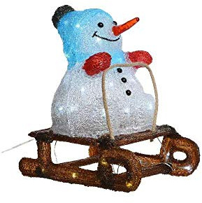 Kaemingk Figura Luminosa a Batteria in Acrilico Pupazzo di Neve LED Bianco Freddo 32cm 1 Pezzo