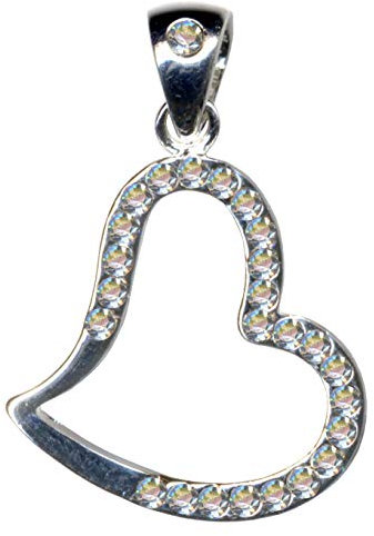 Kedja hänge hjärta/äkta silver 925 med zirkonia/jugendstil design/stenfärg: klar vit exklusiv extravagant/onlinebutik smycke/51055, Sterlingsilver 925, zirkonstenar, zirkoniumkristall strass
