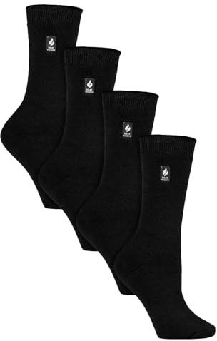 HEAT HOLDERS Ultra Lite - 4 Pair Multipack Ladies Thermal Socks | Ultra Thin Warm Socks for Dress Socks in Winter (4-8, Black)