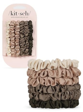 Kitsch Ultra-Petite Satin-Haargummis Damen, 6 Stück – Weicher als Seide Haargummis Mädchen | Haarschmuck | Perfekt für Tag und Nacht | Ideale Geschenke für Damen – Eukalyptus