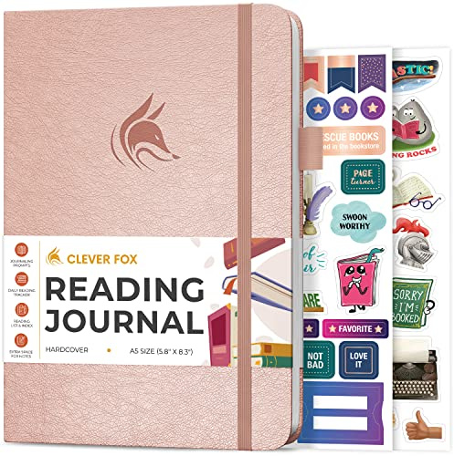 Clever Fox Reading Journal – guidad bokrecensionslogg med lässpårare – presentboktillbehör för läsälskare – bokspårningsdagbok för barn och vuxna – A5 storlek, 14,6 x 21,3 cm (roséguld)