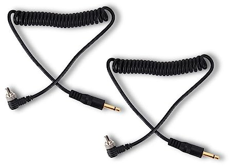 3.5mm to Male Flash PC Sync Cable, 2Pcs 30-80cm/11.8-31.5in 3.5mm Plug to Male Flash Sync Cord with Screw Lock, Photography Coiled Cord for Digital Cameras