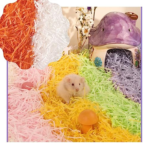 MANON ROSA Small Animal Bedding Colorful Hamster Nesting Paper Material Cozy Safe for Bird Guinea Pig Chinchilla Mice Gerbils Rat Pets (Orange White)