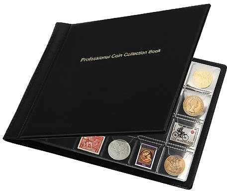 Body Plus Pockets Collection Album - 1.18 x 1.18 Inches Grid Coin Book - OPP Inside Page Holder for Coins, Caps, Tokens, Medallions, Badges (Black)