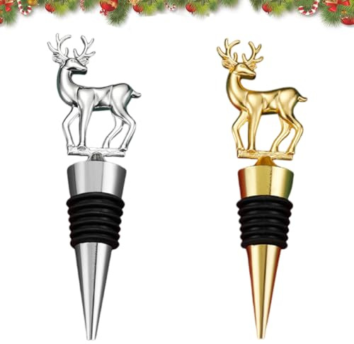 2 tapones para botellas de vino, tapón para botellas de vino, cierre de cabeza de ciervo, tapón de champán, regalo para amantes del vino y Navidad