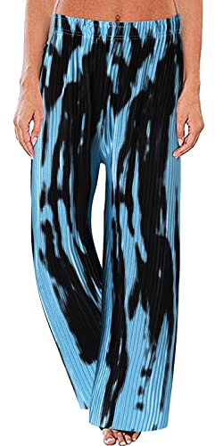 Generisch Pantalones largos de pierna ancha, elegantes, lisos, sueltos, con color de corbata, pantalones cómodos para mujer, pantalones relajantes para el tiempo libre, holgados, elegantes, pantalones
