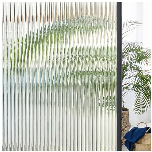 Lifetree Fönsterfilm ogenomskinlig självhäftande insynsskyddande film ränder vassglaseffekt mjölkglasfolie statiskt självhäftande anti-UV med lim dekorativ film för hem kontor 60 x 400 cm