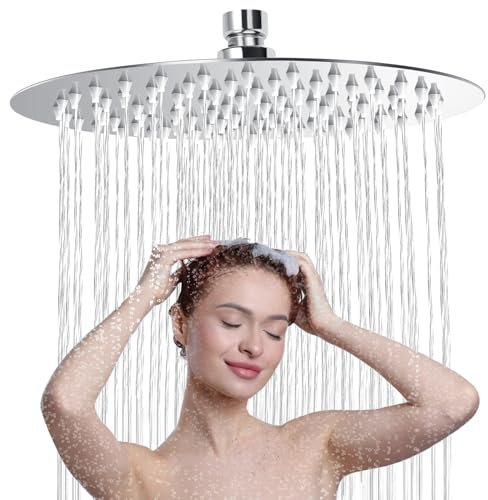 Regendusche Runden 12 Zoll, 304 Edelstahl Duschkopf Regendusche, Wassersparend Regenduschkopf mit 90 Anti Kalk Düsen, 360° Verstellbarer Regendusche Duschkopf