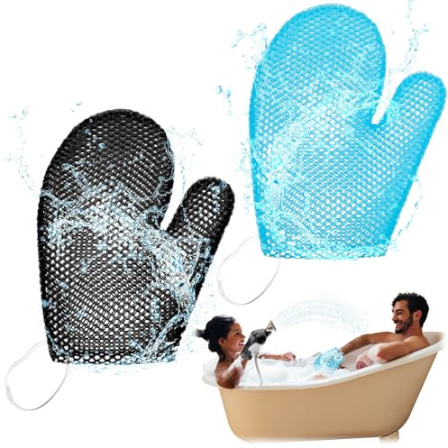 Karenhi 2 Pcs Honeycomb Bath Mitt Exfoliating Glove,Blue,Black