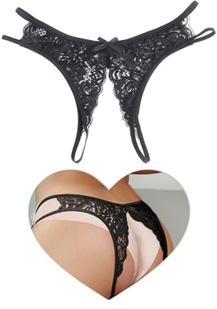 comeondear Perizoma Sexy Donna Aperto Tanga Pizzo Perizomi Seducente Hot Taglie Forti Mutande Brasiliana Lingerie Hard G-String a Vita Bassa Mutandine Elasticizzate Intimo Trasparente Nero,XXL