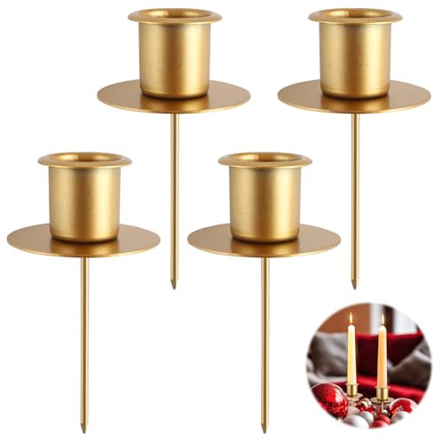 Bubuny Soportes para Velas 4Pcs, Corona de Adviento portavelas, Portavelas de Adviento, candelabro de Metal, portavelas Oro, para Coronas de Adviento con Mandril para Navidad, 9,5 x 2,2 cm