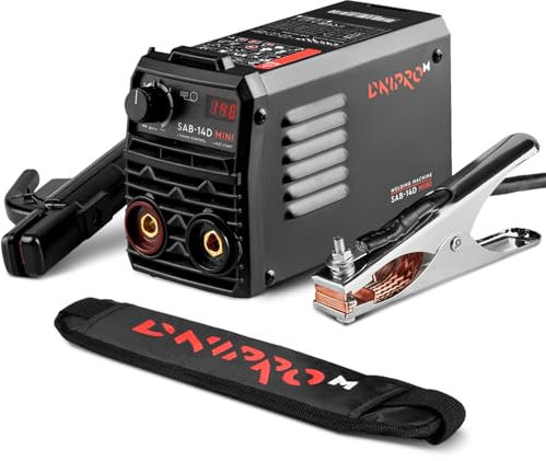 Dnipro-M SAB-14D Mini Soldador Inverter 230V 140A Profesional, Máquina de Soldar Portátil, Soldadora Inverter Electrodo para Acero Inoxidable, Hierro Fundido, Grupo de Soldar Compacto y Versátil