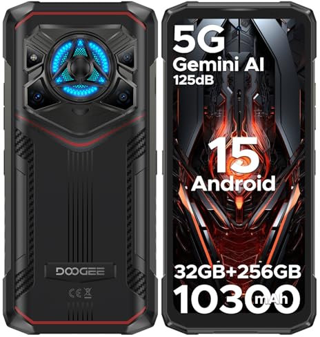 DOOGEE Blade20 Play Rugged Smartphone 5G, Android 15 Rugged Phone with 125dB Super Speaker, 32GB+256GB, 10300mAh Battery, 50MP+20MP Night Vision Camera, 6.6, Dual SIM, NFC/IP68 Waterproof/Gemini AI