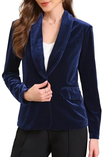 Allegra K Donna Blazer in Velluto con Colletto A Scialle Maniche Lunghe Bottoni in Giù Giacche da Cocktail Business Blu Reale M