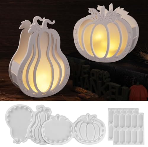 EPODA Molde de silicona para otoño, Halloween, molde 3D de calabaza, molde de yeso de silicona para manualidades, decoración de calabazas, moldes de fundición, otoño, Halloween