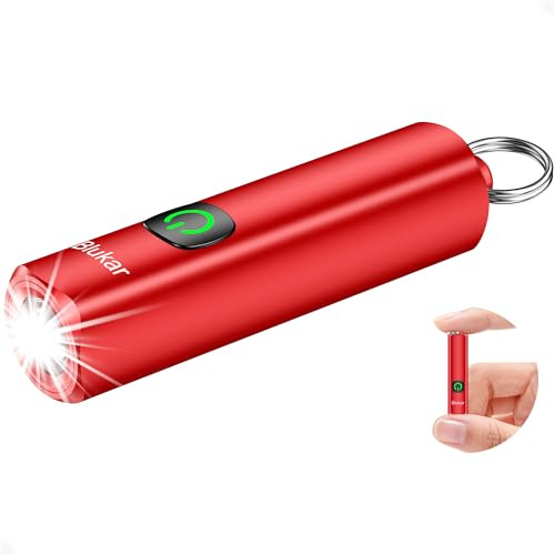 Blukar Torcia LED Mini Ricaricabile, Torcia EDC Tascabile con Portachiavi | 3 Modalità di Illuminazione, Funzione di Memoria, Impermeabile Portatile per Attività all'Aperto/Emergenza-Rosso