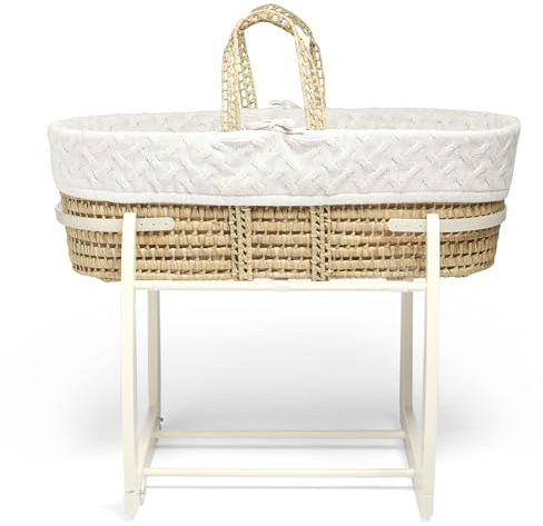 Mamas & Papas Moses Basket - White Cable Knit