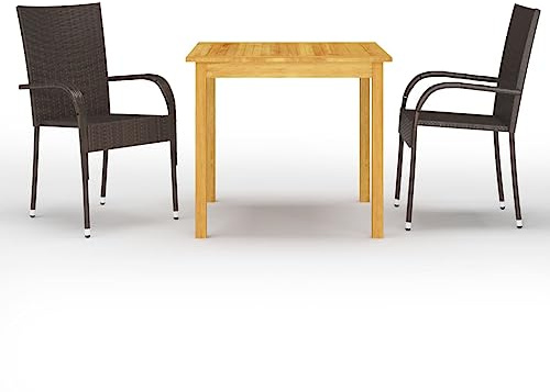 QJBSAVVA Gruppo da giardino in legno di acacia con sedie impilabili in rattan, 85 x 85 x 74 cm, design moderno, robusto e durevole, per giardino, balcone, terrazza