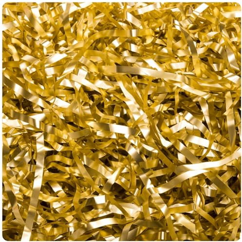 AKH Jul strimlad folie | metallisk presentfyllning och korg strimlad för presentaskar, korgar och julkorgar | Dekorativ guld och silver julförpackning strimlad (guld)