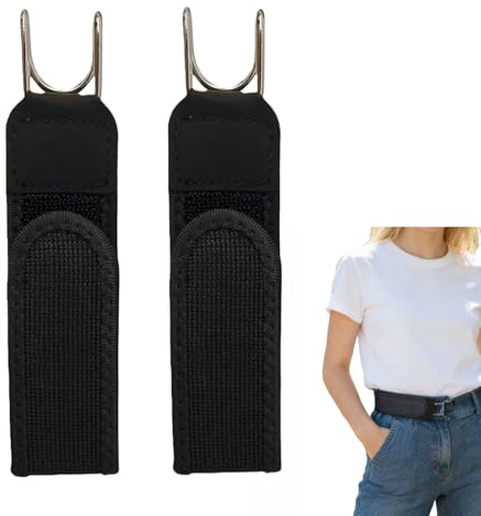Arroopu 2 cinturones sin hebilla con gancho de metal, cinturón elástico invisible ajustable unisex para jeans, viajes de negocios y trabajo al aire libre, Negro, Refer to description