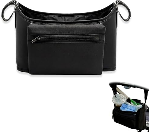 Borsa Passeggino Universale, Organizer per Passeggino Grande Capacità 3-in-1, Borsa Cambio Neonato con Tracolla Regolabile per Pannolini, Biberon e Accessori, Nero