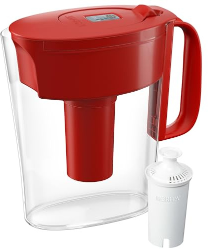 Brita Water Filter Pitcher for Tap and Drinking Water with 1 Standard Filter, Lasts 2 Months, 6-Cup Capacity, BPA Free, Red