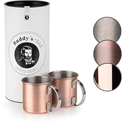 Buddy´s Bar - Moscow Mule Becher, 450 ml, hochwertiger Edelstahl-Becher, lebensmittelecht, Cocktail-Tasse inklusive Geschenkbox, Kupfer Antik, 2er Set