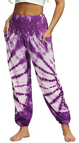 Nuofengkudu hippie haremsbyxor med fickor för kvinnor, yogabyxor