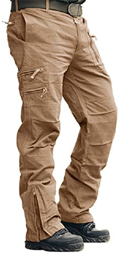 MAGCOMSEN Arbeitshosen Männer Stretch Cargohose Herren Chino Outdoorhose Military Radhose Combats Hose mit Zip Taschen Jagdbekleidung Baumwolle Wanderhose Braun 34