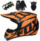 Motorradhelm - JMY-01 Motocross Helm Set - Dirt Bike Fullface Offroad Motorrad Helm mit Schutzbrille Geeignet für Kinder von 5 Bis 14 Jahren mit Fox Design - Matte Schwarz Orange - S/M/L/XL,L