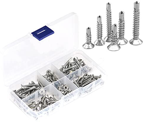 120 Pezzi Viti Autoforanti in Acciaio Inox,Viti Auto-perforazione per Metallo (120 pezzi, testa piatta M3,5 e testa piatta M4,2)