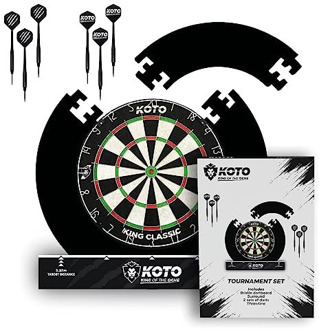 KOTO - Tournament Dartscheibe Set Schwarz, inkl. Surround, 2 Sätze 23 Gramm Darts, Halterung Dartscheibe & Dart Oche