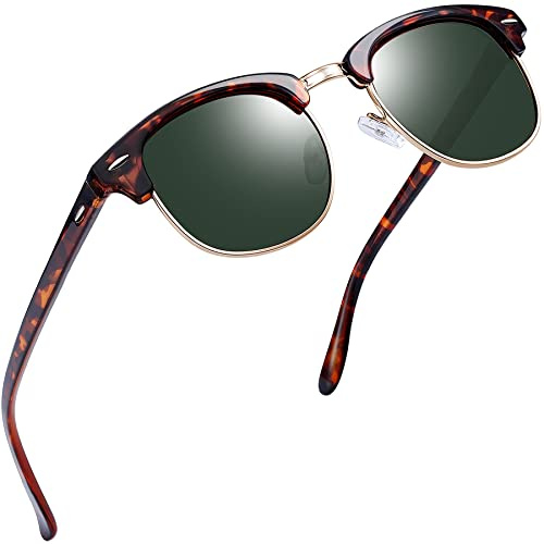 Joopin Occhiali da Sole da Uomo Donna Polarizzati Protezione UV400 Classici Quadrati Vintage Rettangolari Mezza Montatura Occhiali da Sole (Verdi Leopardati)